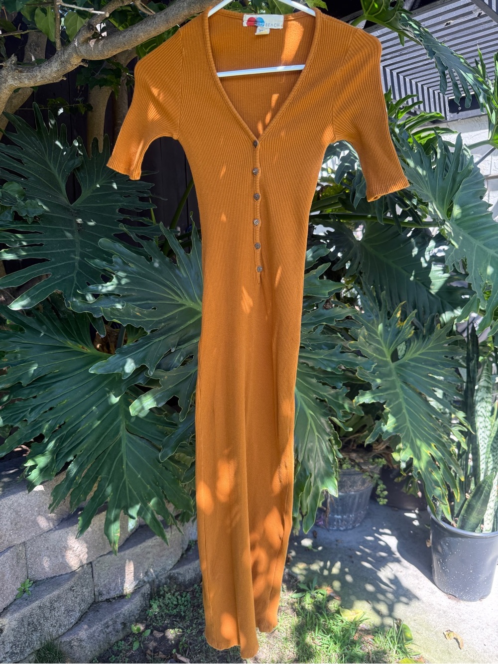 Ribbed Button-Front Maxi Dress in Mustard